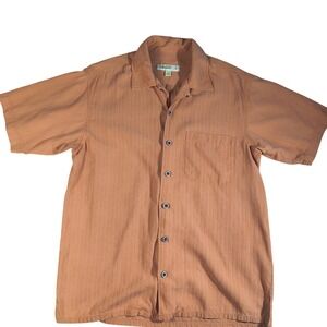 Joseph & Feiss 100% Silk Button Up‎ Large Orange Rust Short Sleeve Casual Resort